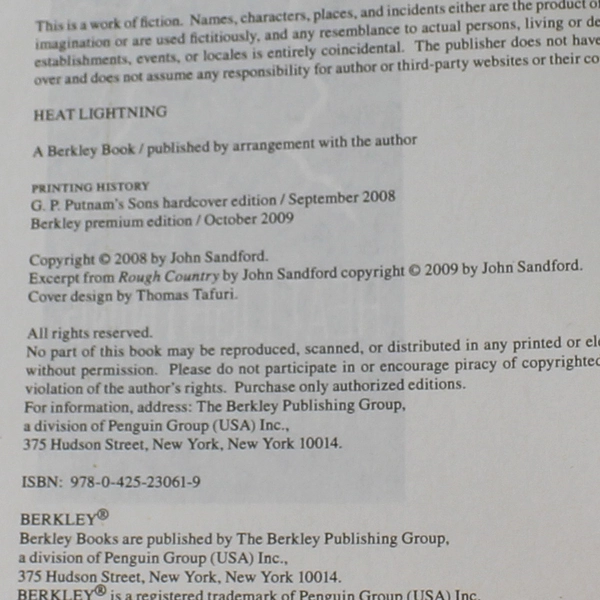 Heat Lightning by John Sandford 2009 Paperback