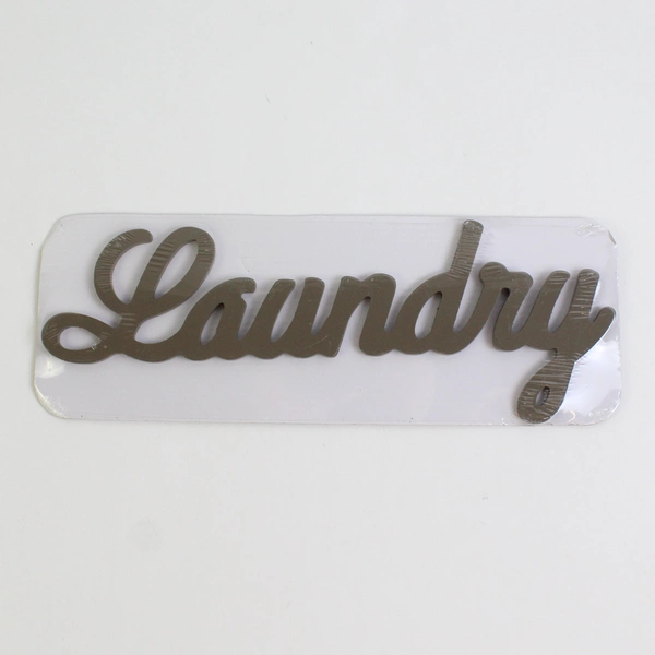 Gray Brown Wood Decor Laundry Lettering Hanging Sign Cursive 14" x 5" SEALED