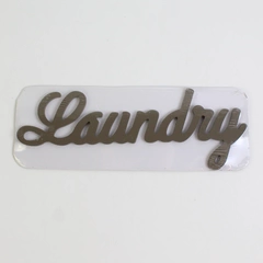 Gray Brown Wood Decor Laundry Lettering Hanging Sign Cursive 14" x 5" SEALED