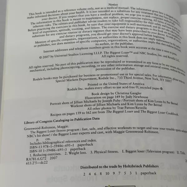 Biggest Loser Fitness Program 2007 Paperback