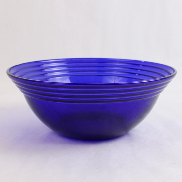 Unbranded Cobalt Blue Glass Bowl Ridged Side 10" Diameter 4" Tall
