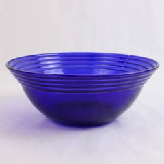 Unbranded Cobalt Blue Glass Bowl Ridged Side 10" Diameter 4" Tall