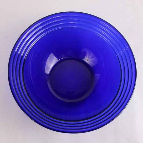 Unbranded Cobalt Blue Glass Bowl Ridged Side 10" Diameter 4" Tall