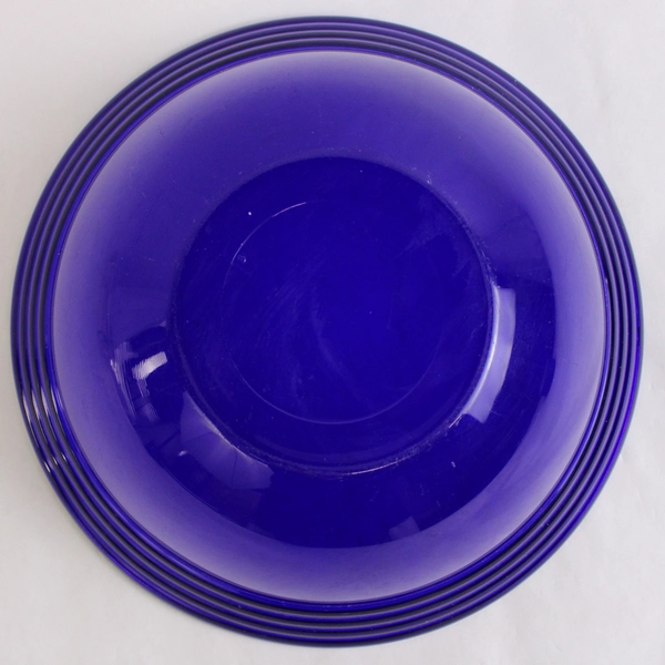 Unbranded Cobalt Blue Glass Bowl Ridged Side 10" Diameter 4" Tall