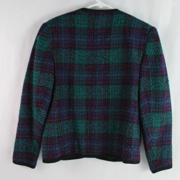 Koret Petites Women's Size 8 Plaid Jacket Green Purple Pink with Shoulder Pads