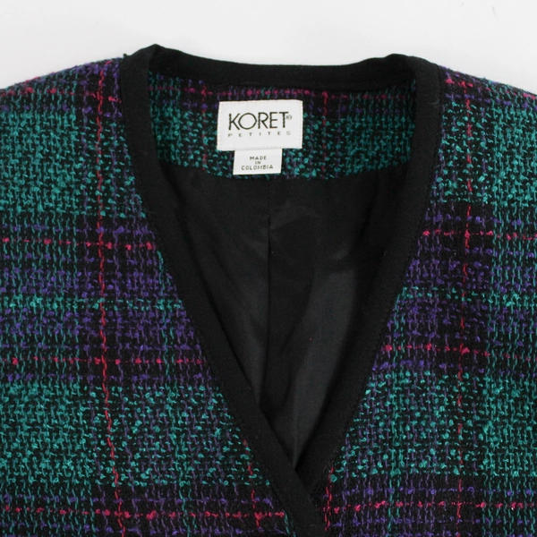 Koret Petites Women's Size 8 Plaid Jacket Green Purple Pink with Shoulder Pads