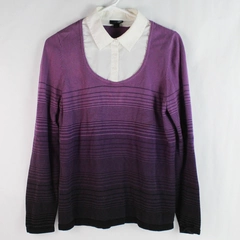 East 5th Purple Striped Sweater with Faux Collar Women's Medium Pre-Owned