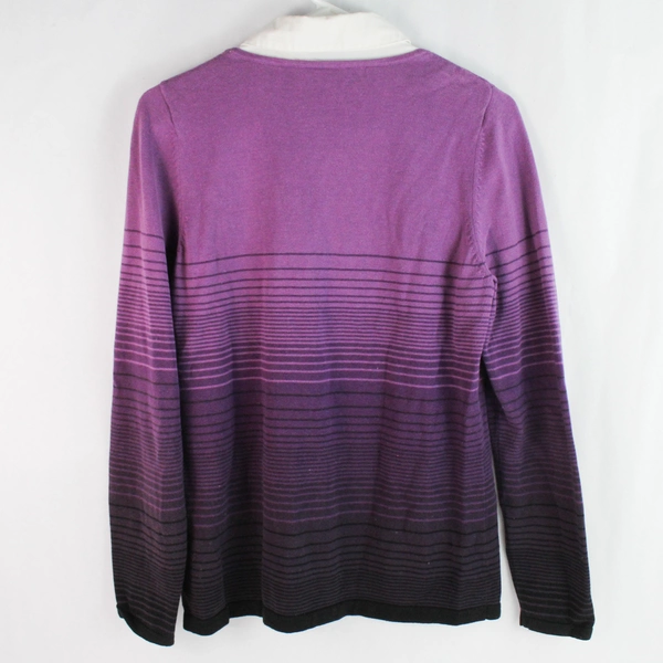 East 5th Purple Striped Sweater with Faux Collar Women's Medium Pre-Owned