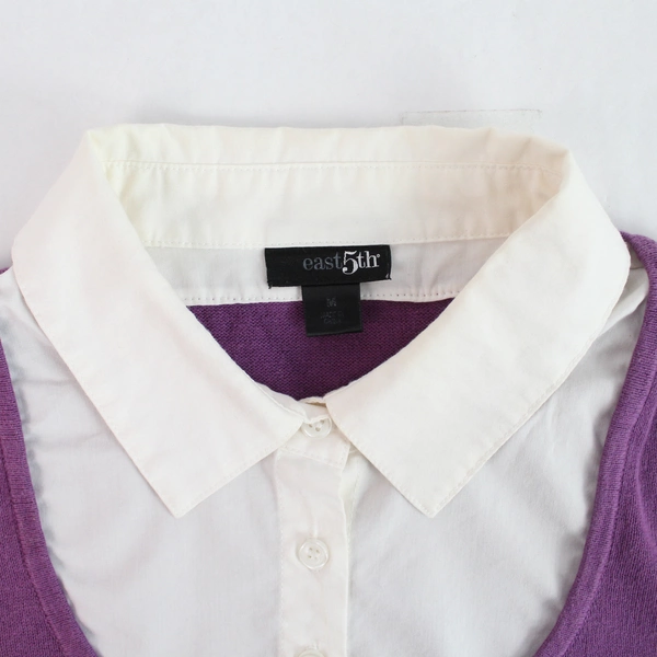 East 5th Purple Striped Sweater with Faux Collar Women's Medium Pre-Owned