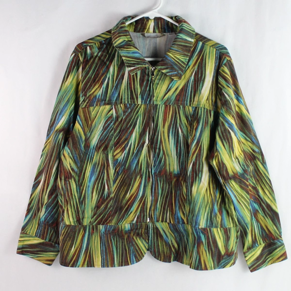 Draper's & Damon's Women's 1X Zip-Up Cotton Jacket Green Brown Blue