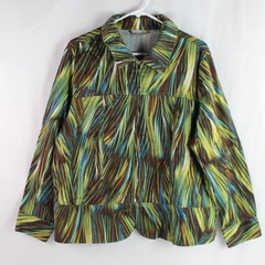 Draper's & Damon's Women's 1X Zip-Up Cotton Jacket Green Brown Blue