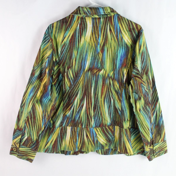 Draper's & Damon's Women's 1X Zip-Up Cotton Jacket Green Brown Blue