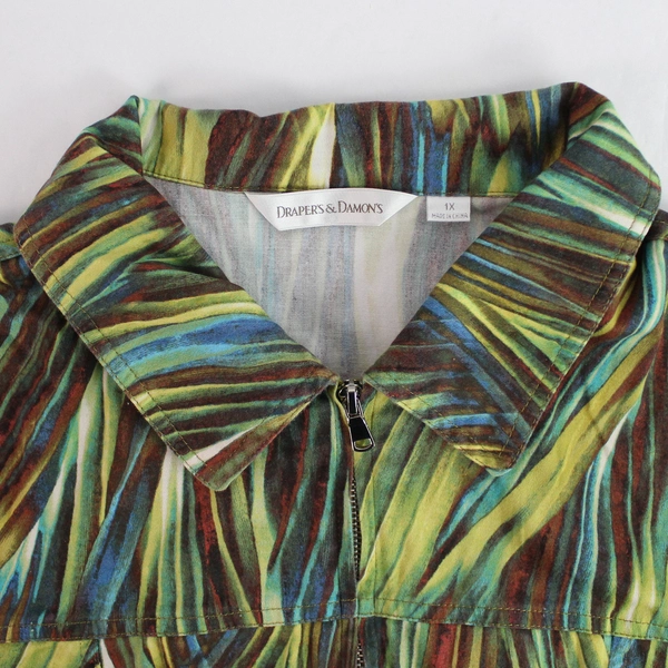 Draper's & Damon's Women's 1X Zip-Up Cotton Jacket Green Brown Blue