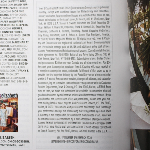 Town & Country Magazine March 2020 Featuring Actress Claire Danes