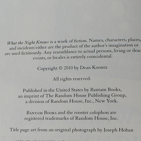 What the Night Knows by Dean Koontz 2010 Hardcover