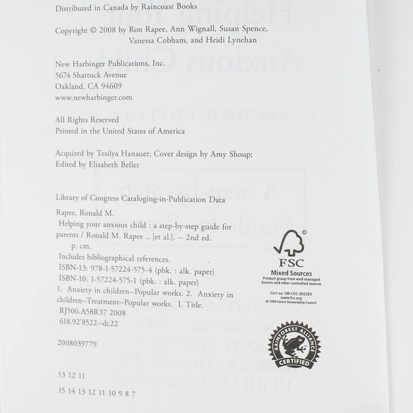 Helping Your Anxious Child by Spence Wignall & Rapee 2008 Paperback Book