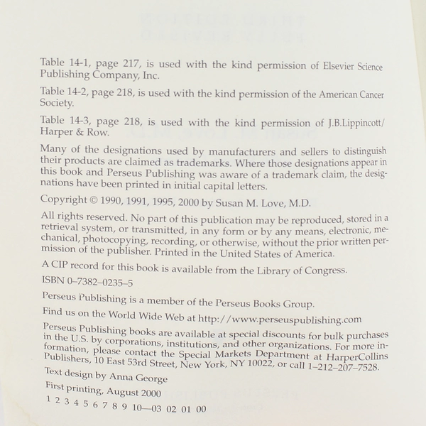 Dr. Susan Love's Breast Book 3rd Ed. 2000 Paperback - Good Condition