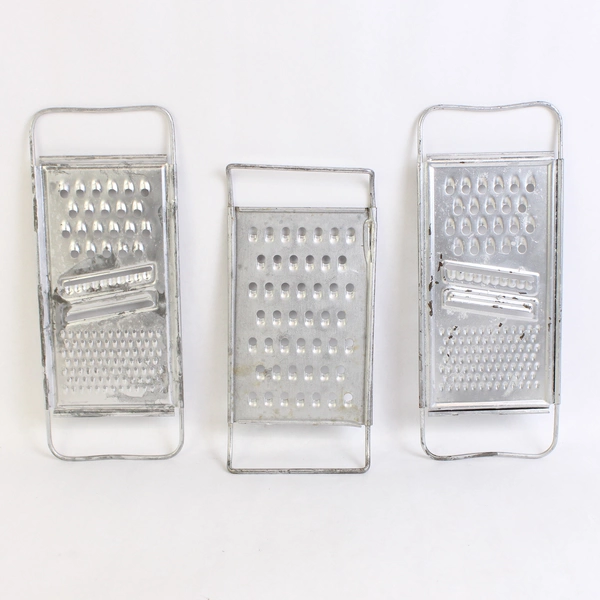 Lot of 3 Vintage Unmarked and EKCO Flat Metal Cheese Graters