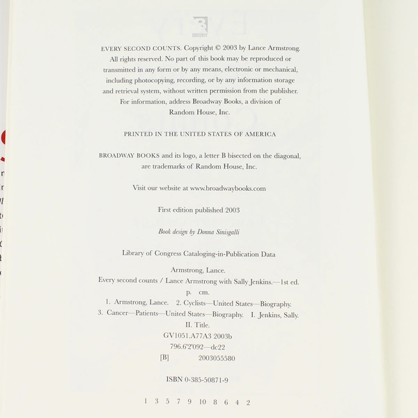 Every Second Counts by Lance Armstrong & Sally Jenkins 2003 Hardcover - Good