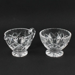 Criss Cross Pattern Footed Crystal Creamer And Sugar Bowl
