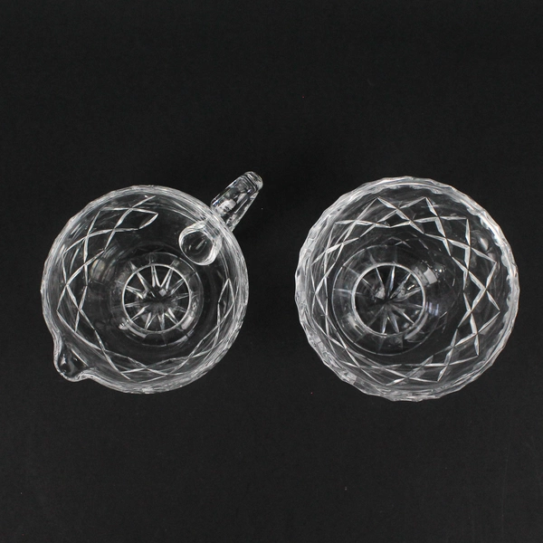 Criss Cross Pattern Footed Crystal Creamer And Sugar Bowl