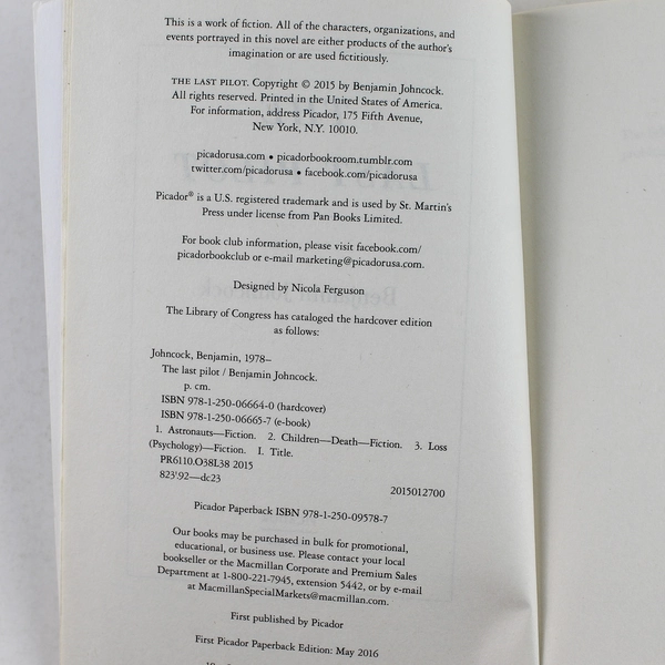 The Last Pilot by Benjamin Johncock 2015 Paperback - Good Condition Novel