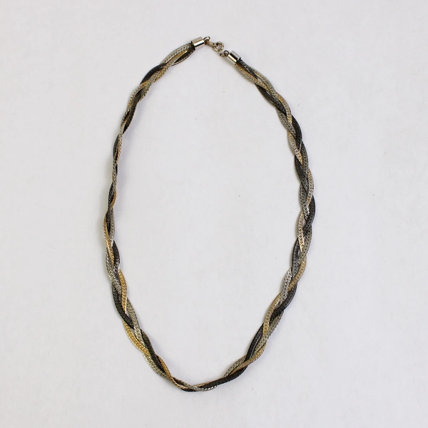 Braided Metal Choker Necklace Herringbone Chain Silver Gold Chrome 18.5"