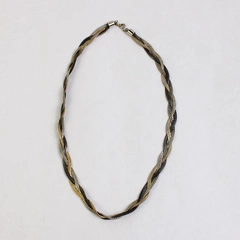 Braided Metal Choker Necklace Herringbone Chain Silver Gold Chrome 18.5"