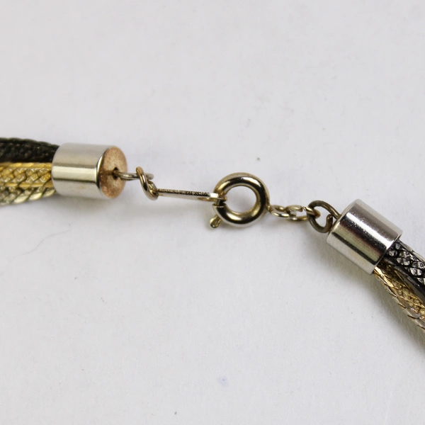 Braided Metal Choker Necklace Herringbone Chain Silver Gold Chrome 18.5"