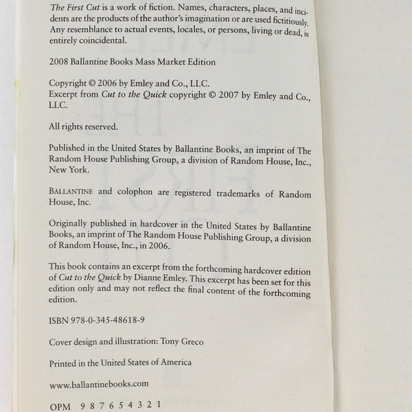 The First Cut by Dianne Emley 2008 Paperback - Good Condition Bestselling Novel