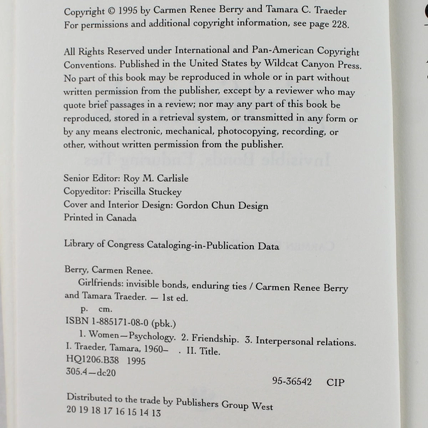 Girlfriends: Invisible Bonds, Enduring Ties by Berry & Traeder 1995 Paperback