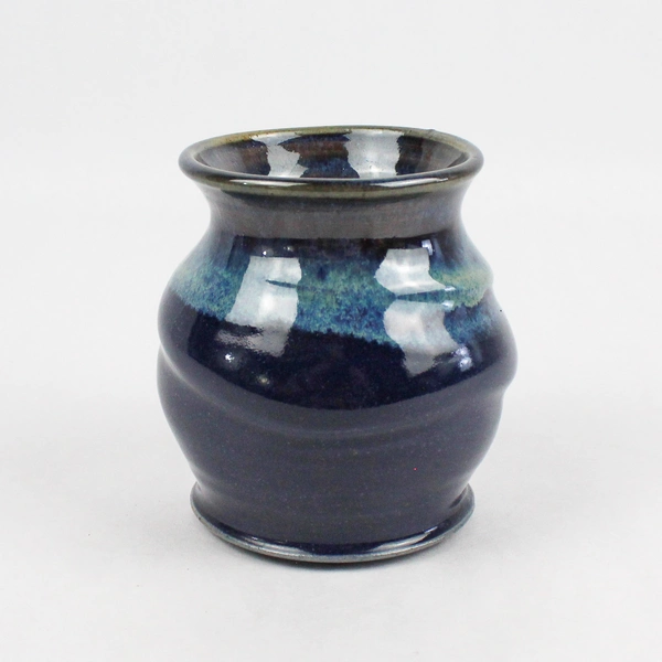 Two Tone Blue Art Pottery Vase Signed 4.5 inch