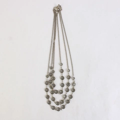 Metal 3-Strand Layered Necklace Cable Chain Silver Gray Faux Gemstones 17.5"