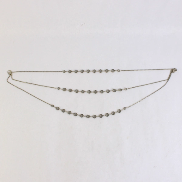 Metal 3-Strand Layered Necklace Cable Chain Silver Gray Faux Gemstones 17.5"