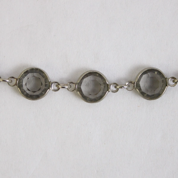 Metal 3-Strand Layered Necklace Cable Chain Silver Gray Faux Gemstones 17.5"