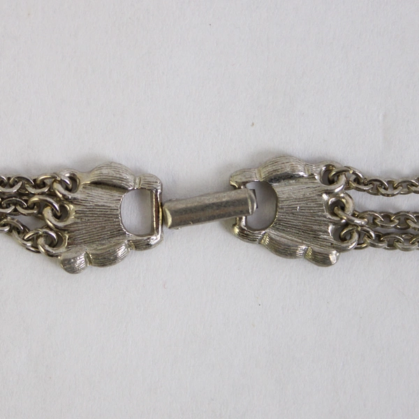 Metal 3-Strand Layered Necklace Cable Chain Silver Gray Faux Gemstones 17.5"