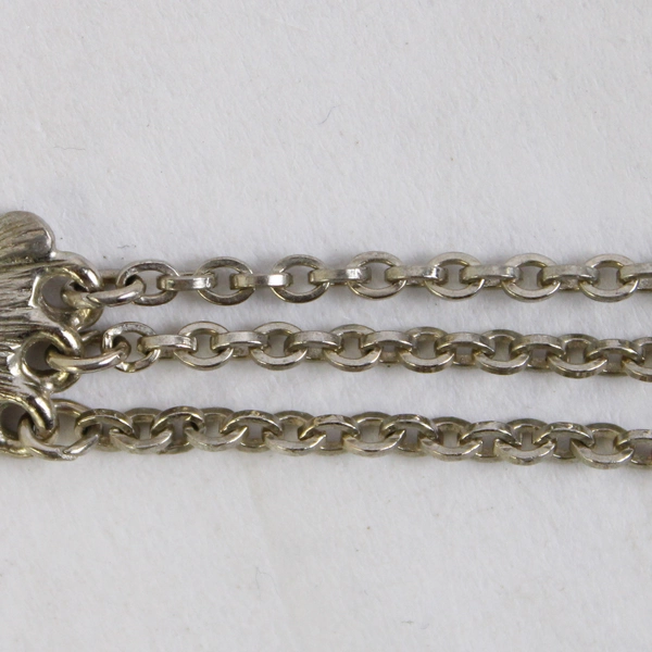 Metal 3-Strand Layered Necklace Cable Chain Silver Gray Faux Gemstones 17.5"