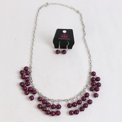 Dangle Earring and Necklace Set, Paparazzi Purple Silver Beads Cable Chain 25.5"
