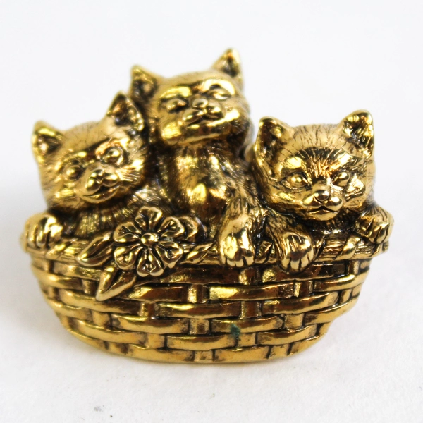 Vintage Avon Basket of Love Pin Brooch, 3 Kittens Gold Basket Cat