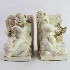 Vintage Universal Statuary Corp Baby Playing Lyre Bookends Figurines 1995