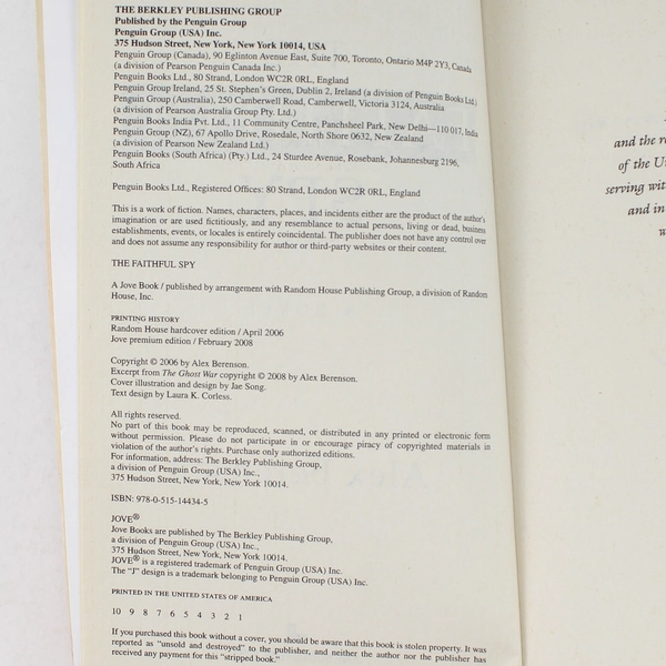 The Faithful Spy by Alex Berenson 2008 Paperback - Good Condition