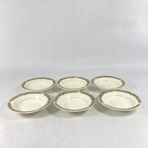 Lot of 6 Vintage 1940s Edwin Knowles China Fruit Bowls Chartreuse Pattern 5.5"