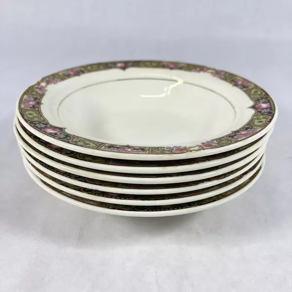 Lot of 6 Vintage 1940s Edwin Knowles China Fruit Bowls Chartreuse Pattern 5.5"