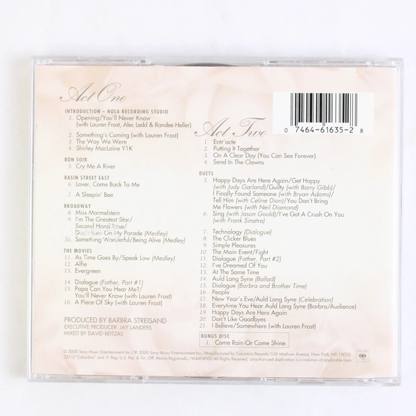 Timeless: Live In Concert 2000 2 CD Set Barbra Streisand Sony Music 