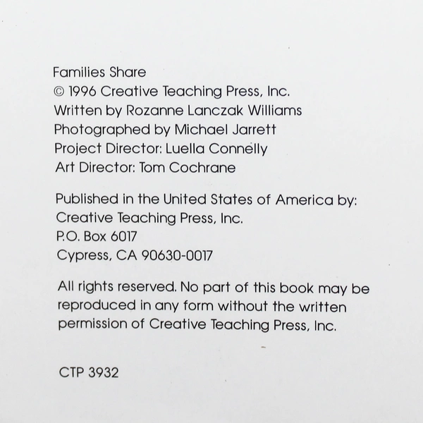 Lot of 6 Families Share by Rozanne Lanczak Williams 1996 Emergent Readers