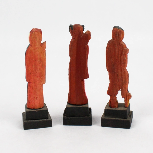  3 Vtg Hand Carved Chinese Stone Figures Mounted On Wood Backs With Wood Bases