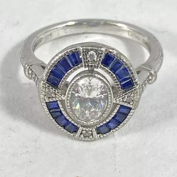 Lafonn Womens Size 7 Sterling Silver Simulated Diamond And Sapphire Ring 