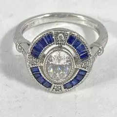 Lafonn Womens Size 7 Sterling Silver Simulated Diamond And Sapphire Ring 