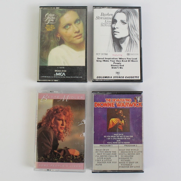 Lot of 4 Cassette Tapes Female Vocalist Powerhouses, Bette Barbra Dionne Olivia