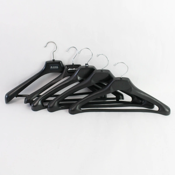 Lot of 5 Black Plastic Suit Hangers for Closet Storage and Organization